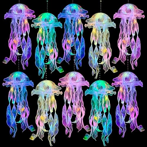Jellyfish Decor - 10 Pcs Light Up Jellyfish Lanterns, Hanging Jelly Fish Decorations for Mermaid Birthday Decorations & Under The Sea Party Decorations, Ocean Themed Supplies Gifts
