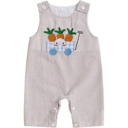 Infant Baby Boy Girl Easter Rabbit Jumpsuit Sleeveless Straps Romper Bib Pants One Piece Overalls Plaid Outfit