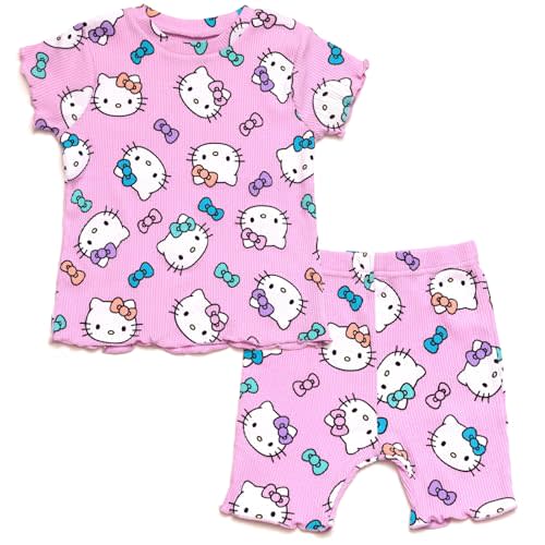 Hello Kitty Ribbed T-Shirt and Shorts Outfit Set Newborn to Little Kid Sizes (0-3 Months - 7-8)