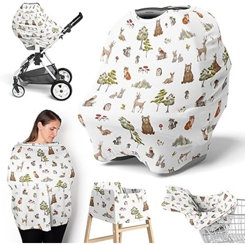 Sweet Jojo Designs Woodland Forest Animals Boy Girl Unisex/Gender Neutral Infant Baby Car Seat Cover Nursing Breastfeeding High Chair Shopping Cart Stroller Carrier Multipurpose Use Watercolor Friends