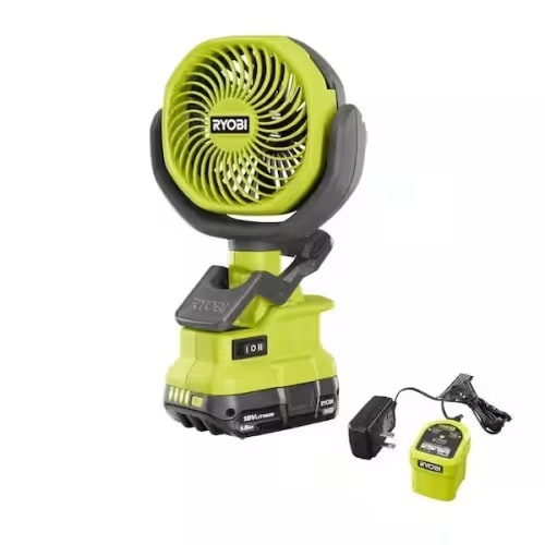 RYOBI ONE+ 18V Cordless 4 in. Clamp Fan Kit with 1.5 Ah Battery and Charger PCF02KN