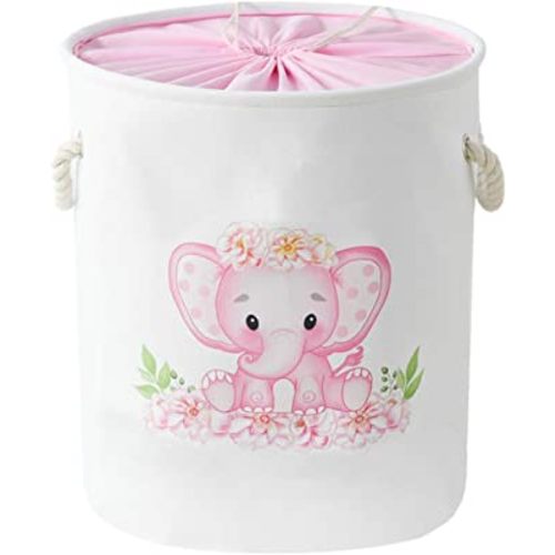 INough Baby Basket Pink Hamper Large Kids Hamper Baby Laundry Hampers for Nursery Girl, Girls Laundry Baskets for Kids, Dirty Clothes Basket Collapsible Kids Toys Orgnizer for Kidsroom/Nursery