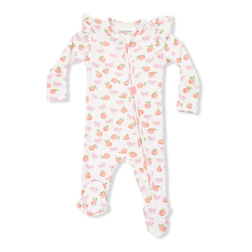 2-Way Zip Ruffle Sleeve Footie, Little Peaches