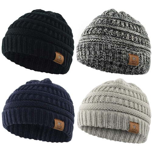 Zando Baby Beanies Infant Toddler Winter Hat Soft Warm Knit Hats Caps for Boys and Girls Black & Light Grey & Navy & Black White 6-36 Months