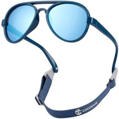 COCOSAND Baby Boys Girls Aviator Sunglasses with Strap Polarized Flexible Retro Pilot for Infants Toddler Age 0-24 Months