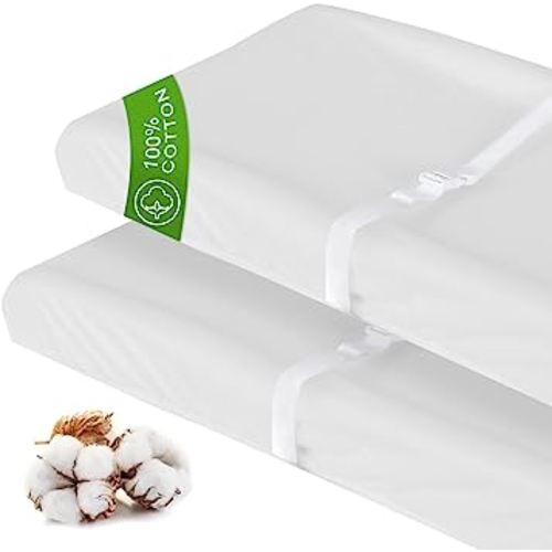 Cotton Changing Pad Cover White 2 Pack for Boys Girls, Changing Table Pad Cover Unisex Cradle Sheet Soft and Breathable 16" x 32" for Standard Baby Changing Pads, White