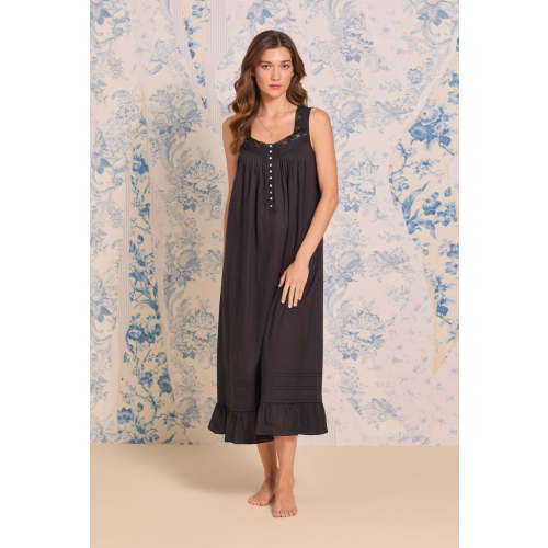 The "Eileen" Iconic Black Cotton Lawn Ballet Nightgown
