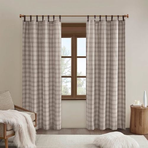 Madison Park Plaid Window Curtain, 1 Panel, 50x84 Brown, Top Tab