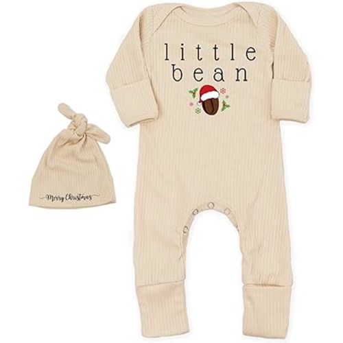 Little Bean Baby Bodysuit Hat - Newborn Fall One-Piece Romper Coming Home Outfit Infant Boy Girls Jumpsuit 0-3 Month