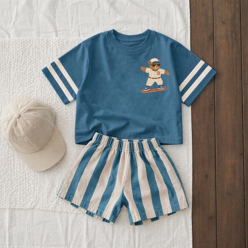 Baby & Kids Bear Skateboard Tee and Shorts Sets