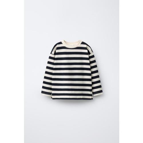 STRIPED PRINT T-SHIRT - Navy blue | ZARA United States