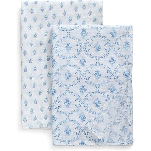 Delta Children 100% Cotton Muslin Baby Receiving Blankets for Girls and Boys – 47x47 Inches (Pack of 2), Blue Botanicals