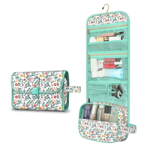Fintie Portable Toiletry Cosmetic Travel Bag, Large Water Resistant Hanging Makeup Organizer Storage Pouch Case for Women Girls (Spring)