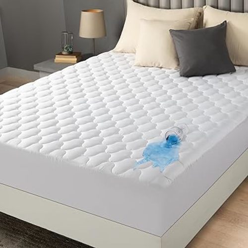 Utopia Bedding Queen Mattress Protector, Waterproof Mattress Pad, Quilted Fitted Cover Queen Size Bed Stretches up to 16 Inches Deep (White)