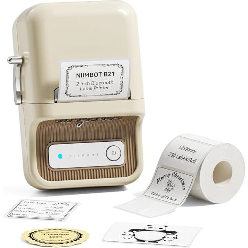 NIIMBOT B21 Label Maker Machine with Tape, 2 Inch Portable Sticker Printer Thermal Labeler for Gift Jar Candle Address Labels for Home Office Business Organization, Supports Mobile & PC, White