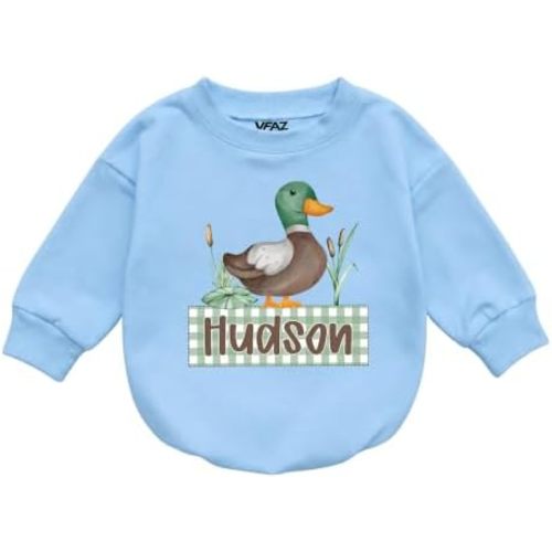 Custom Name Baby Boys Mallard Duck Hunting Bubble Romper Personalized Newborn Coming Home Outfit Shower Gift