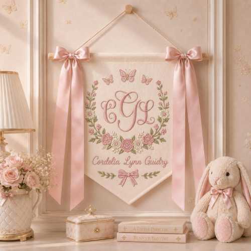 Personalized Baby Banner For Hospital Door Sign & Nursery, Monogram Baby Announcement Banner, Embroidered Baby Name Banner, Baby Shower Gift