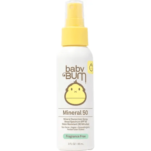 Baby Bum SPF 50 Sunscreen Spray - Mineral UVA/UVB Face and Body Protection for Sensitive Skin - Fragrance Free - Travel Size - 3 oz