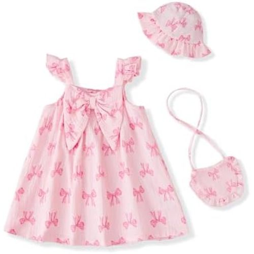 Renotemy Infant Baby Girl Dresses Summer Outfits Casual Cotton Linen Sundress with Hat Toddler Clothes for Girls 3Months-3T