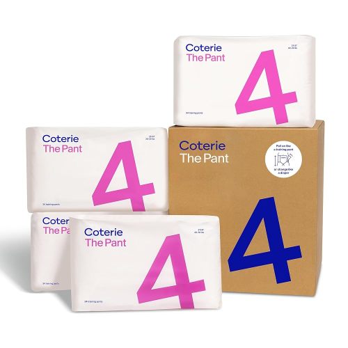 Coterie The Pant, Size 4, Pull Up Style Diapers for Sensitive Skin, Hypoallergenic, Super Absorbent Overnight Leak Protection, 2T/3T (20-32 lbs) 136 Count