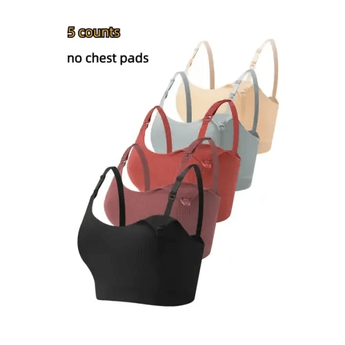 Solid Ribbed Adjustable Strap Wireless Bra, Comfort Maternit - TikTok Shop
