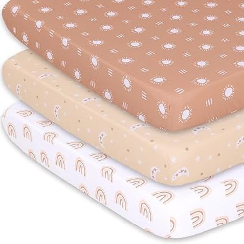 The Peanutshell 3-Pack Fitted Playard Sheets - Soft & Breathable Baby Boy or Girl Mini Crib Sheets, Pack N Play Mattress, Fits Standard Playard Pack Play Mattresses - Boho
