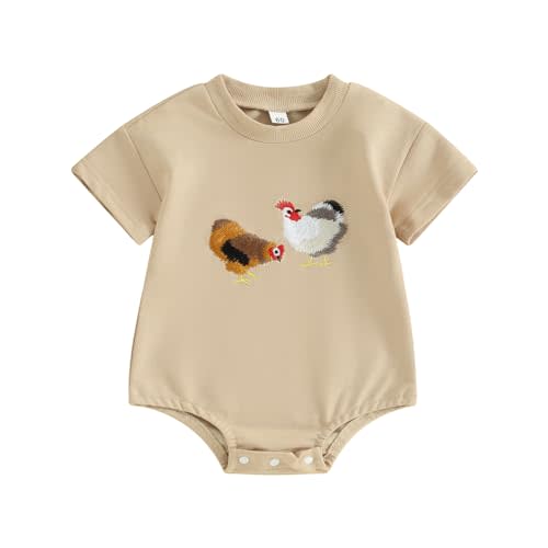 Kayotuas Baby Boys Girls Farm Animal Outfit Summer Clothes Cow and Chicken T Shirt Romper Newborn Country Western Onesie Tops