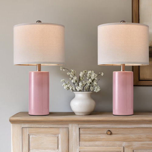 Latitude Run® 22" Modern Simple Pink Ceramic Table Lamp Bedroom Study Living Room Decorative(excluding Bulb) & Reviews | Wayfair
