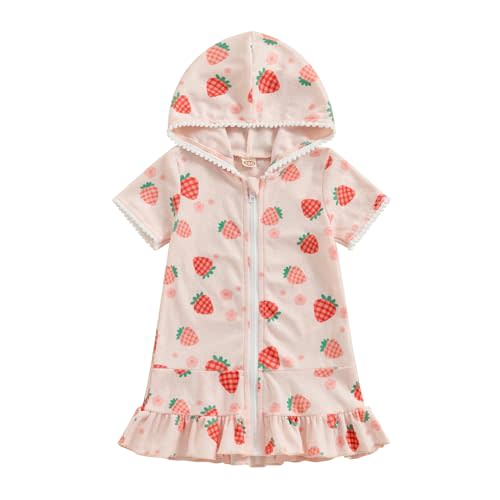 Girls Hooded Zip Terry Coverups Swimsuit Kids Baby Girl Floral Print Short Sleeve Swim Cover-Up Swimwear
