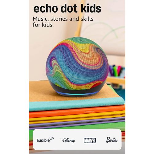 Amazon Echo Dot Kids (newest model) - Designed for kids, Designed for Alexa+, parental controls, Includes 1 Year of Amazon Kids+, Rainbow Swirl