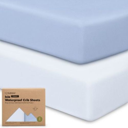 KeaBabies 2pk Isla Waterproof Crib Sheets for Boys, Girls, 52x28 Baby Fitted Crib Sheet, Waterproof Crib Mattress Protector Sheets (Blue Flax)
