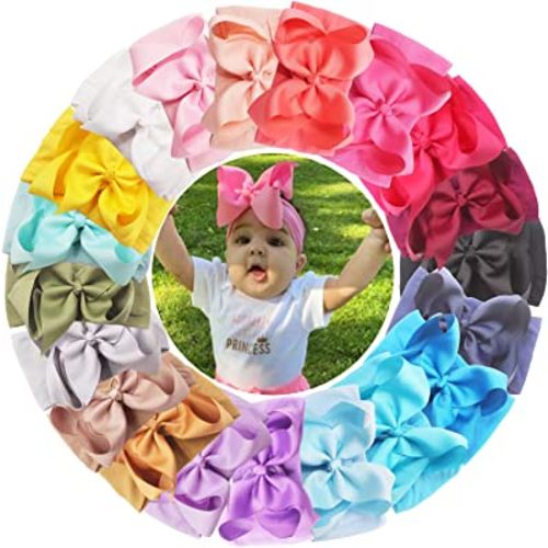CellElection 20PCS Baby Girls Soft Nylon Headbands 6Inch Big Bows Elastic Nylon Hairbands Hair Accessories for Newborns Infants Toddlers Kids…