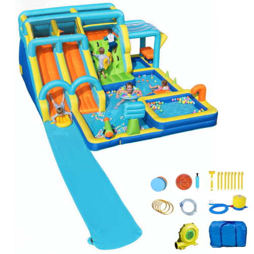 Bounce House, SaveJoy Inflatable Water Slide Bounce House with Blower, Outdoor Toys Water Park with Extended Slide for Kids Toys for Backyard