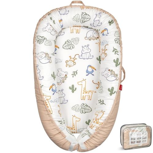 Baby Lounger - Baby Lounger for Newborn 0-24 Months, Breathable & Soft Baby Nest, Portable and Lightweight Lounger for Home and Travel, Ideal Newborn Babies Essentials (Beige-Hippo)