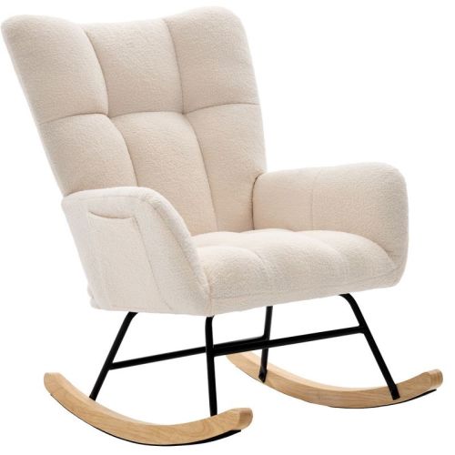 JIONJOY Teddy Fabric Rocking Glider Chair, High Back Nursery Rocker with Side Pockets for Living Room Bedroom