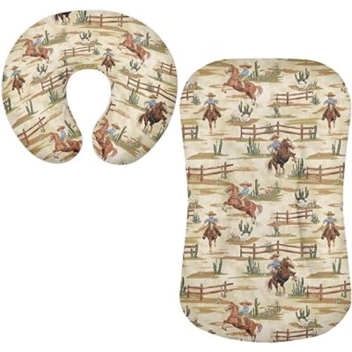 Western Cowboys Baby Lounger Cover Cacti Oval Hourglass Rectangular Bassinet Mattress Pad Vintage Baby Nursing Pillow Cover Stain Resistant Soft Fabric 2pcs