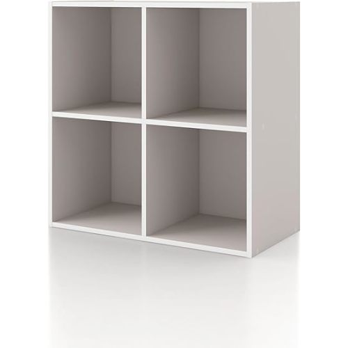 Homes: Inside + Out Apexa 4-Cube Storage Organizer Shelves, Stackable Wood Bookcase Fits Cubby Bins for Organization, Dorm Teen Room Decor & Home Office, Taupe Grey