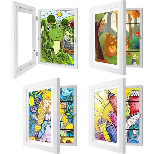 IMMERROT 4 Pack Kids Art Frames 8.5x11 Inch Kids Artwork Flip Frame Changeable for Picture Display, Children School Drawing Projects Storage, Horizontally Vertically Wall Hanging, Front Opening, White