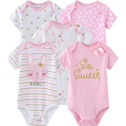 Kiddiezoom Unisex Baby 5-Pack Short-Sleeve Bodysuit