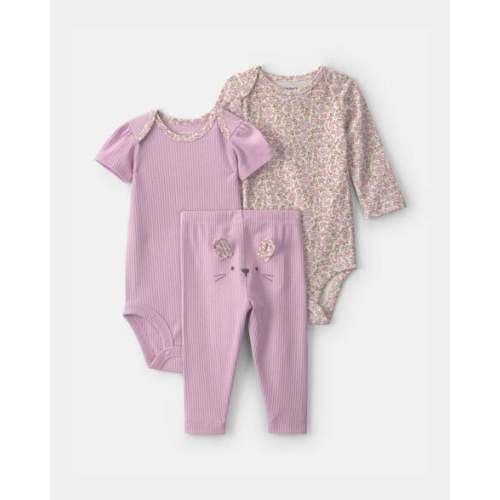 Baby Girl 3-Piece Bunny Bodysuit & Pant Set - Purple | Carter's