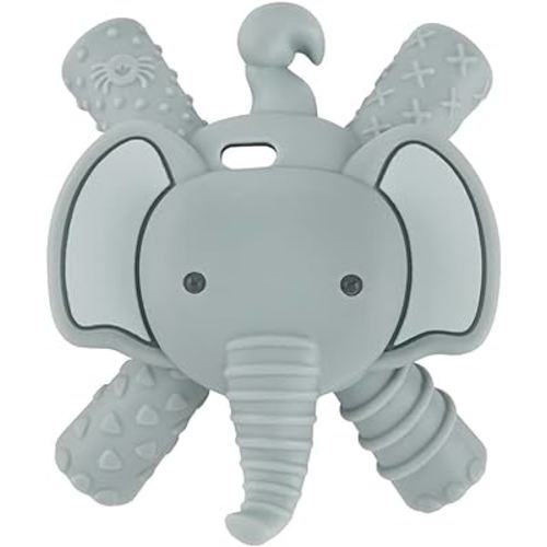 Itzy Ritzy - Ritzy Teether Reaches Back Molars and Massages Sore Gums; Features Multiple Textures and Flexible Design; Elephant