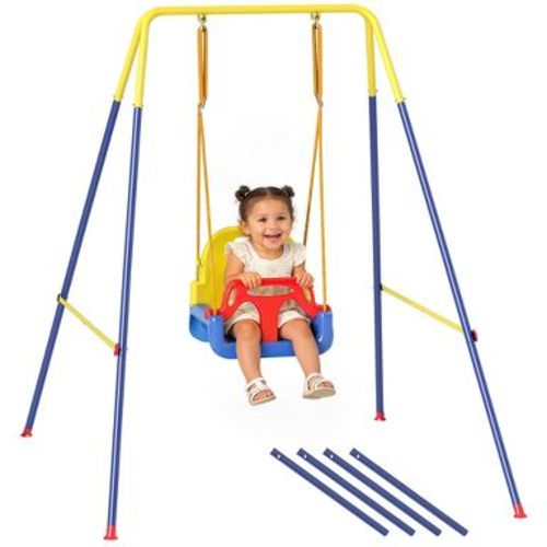 3 in 1 Toddler Swing Set, Folding Child Swing Set with Seat Belt, Adjustable Seat for Outdoor Indoor, Blue
