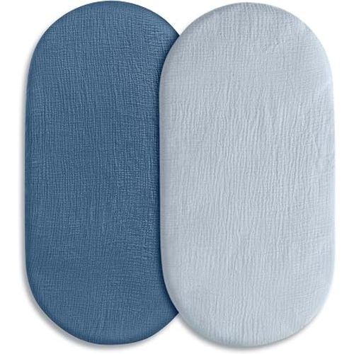 Muslin Bassinet Sheets 2 Pack, Universal Cotton Fitted Baby Mattress Sheet