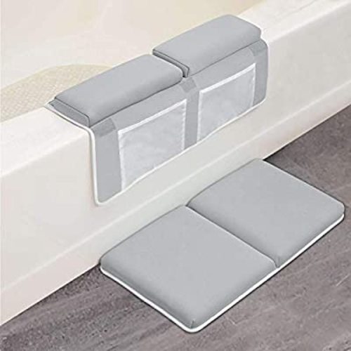 Magicfun Bath Kneeler with Elbow Rest Pad Set, 1.5 inch Thick Kneeling Pad and Elbow Support for Knee & Arm Support Large Bathtub Kneeling Mat with Toy Organizer for Happy Baby Bathing Time(Gray)