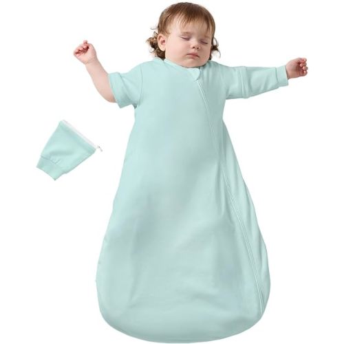 Baby Sleep Sack 3–6 Months, Cotton Sleep Sack with Detachable Long Sleeves, 1.0 TOG Wearable Blanket for Cooler Nights, 2-Way Zipper Toddler Sleeping Sack with Temperature Strip, Sage