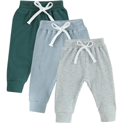 Yoawdats Baby Boys' 3-Pack Pull-on Jogger Pants Knit Pants Classic Fit Elastic Waist Kids Toddler Pants Multipacks Long Pants