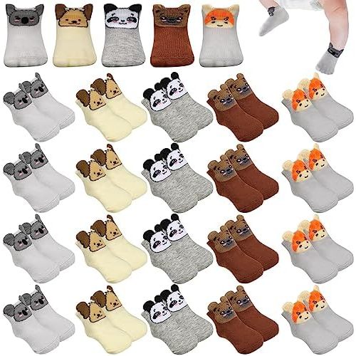 Suhine 20 Pairs Preemie Socks for Baby Boy Girl, Cotton Stay on Premature Socks Gifts for Nicu Newborns, Cute Animal