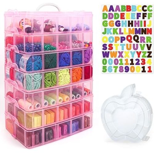 Inscraft 7 Tier Craft Storage Boxes with Compartments, 70 Adjustable Plastic Organiser Storage Boxes for Crafts, Beads, Screw, Washi Tap, Stackable Storage Sorting Box for Toys, Crafts, Art Supplies