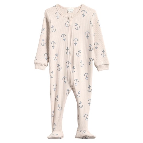 Anchors Rib Stretch Organic Cotton Footie