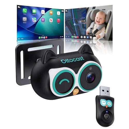 OTTOCAST Baby Car Camera for CarPlay, 1080P HD Rear Seat Monitor on Car Screen, 150° Wide Angle No-Glow Night View, Wireless CarPlay Adapter Included, Safety Camera for Kids & Infants